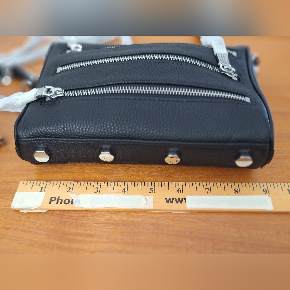 Rebecca Minkoff Mini 5 Zip Leather Crossbody Metal Chain Black Edgy Punk NEW - Picture 10 of 13